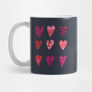 Red and pink hearts with and dots lines Mug